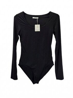 NWT | MANGOPOP Black Long Sleeve Stretchy Bodysuit Scoop Neck | Small